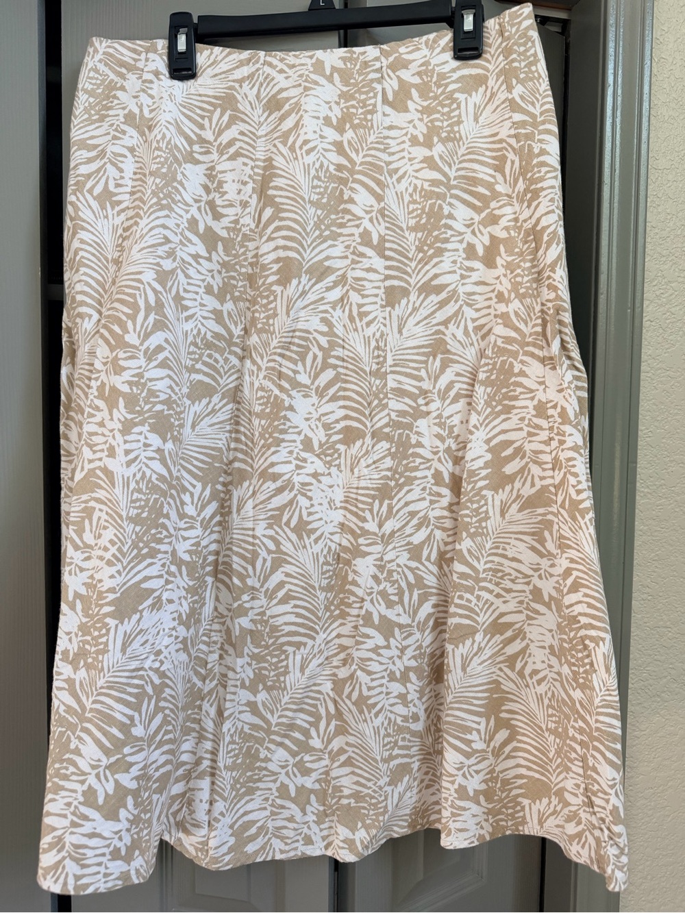 Christopher & Banks Beige and White Floral Linen A-Line Skirt